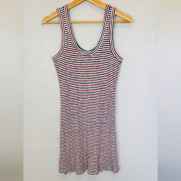 💚5/$25 AEO Ribbed Stripe SleevelessTank Dress Size XS Navy White Red Stretch - Picture 6 of 8